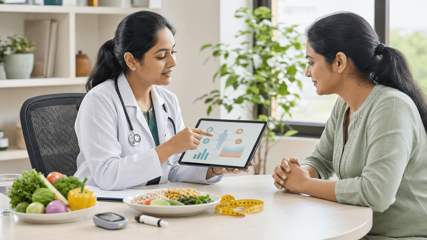 Indian doctor explaining insulin resistance and metabolic risk to a patient