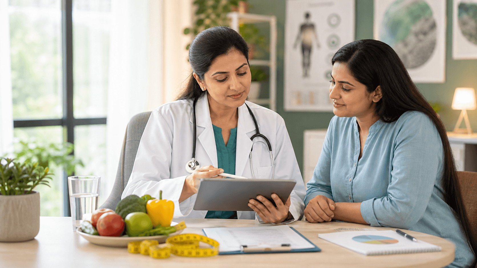 Indian doctor reviewing a personalized medical weight management plan with a patient
